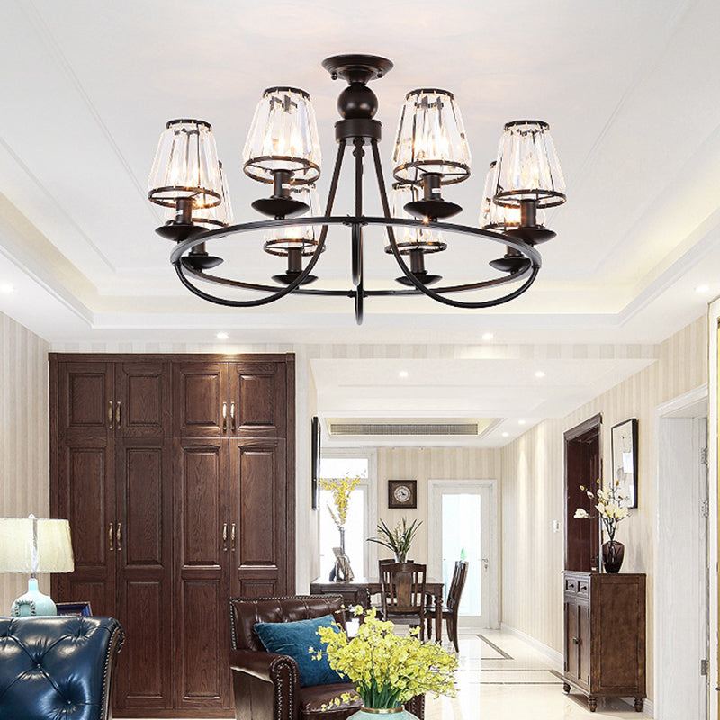 Black Conic Ceiling Suspension Lamp Traditional Cut-Crystal Dining Room Chandelier 8 Black Clearhalo 'Ceiling Lights' 'Chandeliers' Lighting' options 2138241_8508d301-4134-40af-a72a-5103d91d9d2b