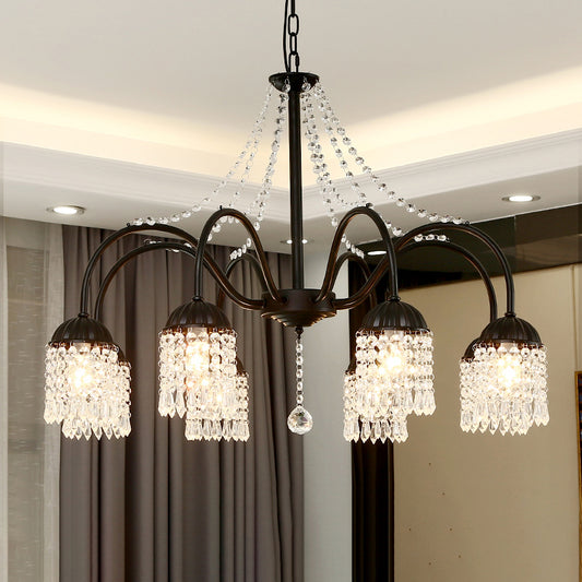 Crystal Tassel LED Chandelier Lamp Country Style Living Room Hanging Light Fixture Clearhalo 'Ceiling Lights' 'Chandeliers' Lighting' options 2138263