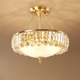 Gold 4 Lights Flush Mount Chandelier Traditional Ivory Glass Bowl Ceiling Light with Crystal Decor Clearhalo 'Ceiling Lights' 'Close To Ceiling Lights' 'Close to ceiling' 'Flush mount' Lighting' 2138281