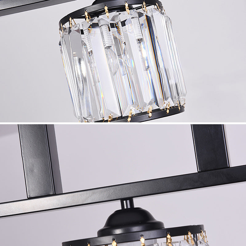 3-Light Cylindrical Island Pendant Rustic Black Prismatic Crystal Ceiling Pendant over Table Clearhalo 'Ceiling Lights' 'Island Lights' Lighting' 2138360