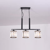 3-Light Cylindrical Island Pendant Rustic Black Prismatic Crystal Ceiling Pendant over Table Clearhalo 'Ceiling Lights' 'Island Lights' Lighting' 2138362