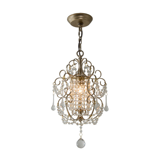 Metal Scrolled Pendulum Light French Country 1 Head Bedside Drop Pendant with Crystal Bead Clearhalo 'Ceiling Lights' 'Pendant Lights' 'Pendants' Lighting' 2138376