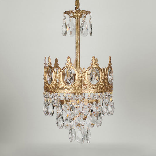 Gold Crown-Shape Ceiling Pendant Antique Metal Single Bedroom Hanging Lamp with Crystal Drops Clearhalo 'Ceiling Lights' 'Pendant Lights' 'Pendants' Lighting' 2138382