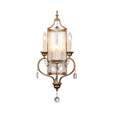 French Country Candle Sconce Lamp 3-Light Metallic Wall Lamp in Gold with Crystal Deco Clearhalo 'Wall Lamps & Sconces' 'Wall Lights' Lighting' 2138440