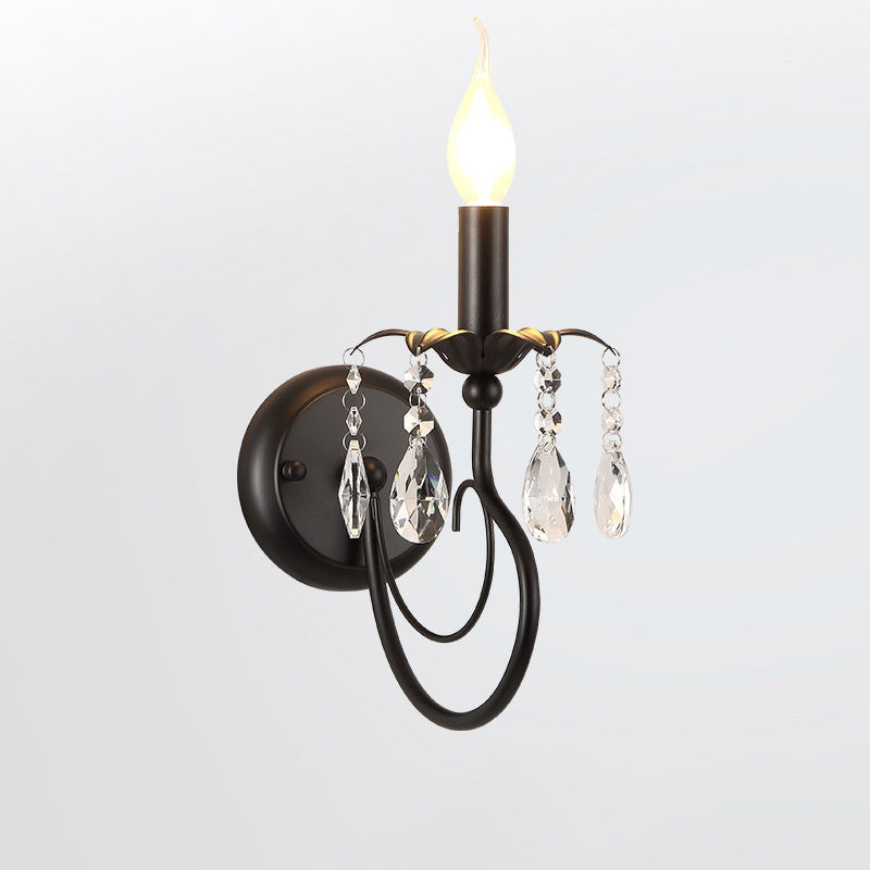 Single-Bulb Candle Wall Sconce Farmhouse Black Metal Wall Light with Crystal Twig Black C Clearhalo 'Wall Lamps & Sconces' 'Wall Lights' Lighting' 2138447