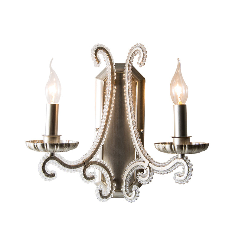 Metal Candle Wall Mounted Light Rustic Bedside Sconce Lighting Fixture with Crystal Bead Clearhalo 'Wall Lamps & Sconces' 'Wall Lights' Lighting' 2138454