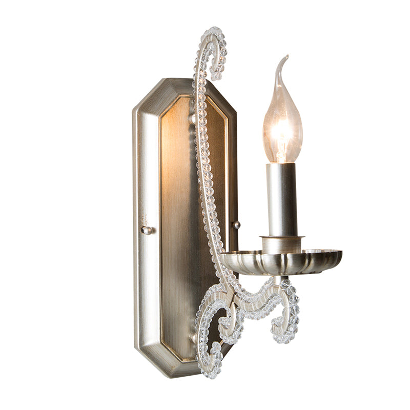 Metal Candle Wall Mounted Light Rustic Bedside Sconce Lighting Fixture with Crystal Bead Clearhalo 'Wall Lamps & Sconces' 'Wall Lights' Lighting' 2138456