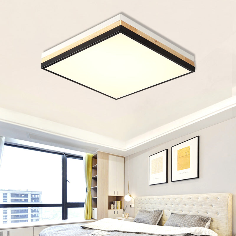 16"/19.5"/23.5" Wide Square Flush Mount Contemporary Wood Black LED Flush Mount Lamp with Acrylic Diffuser in White/Warm/Natural Light Black Warm Clearhalo 'Ceiling Lights' 'Close To Ceiling Lights' 'Close to ceiling' 'Flush mount' Lighting' 213846