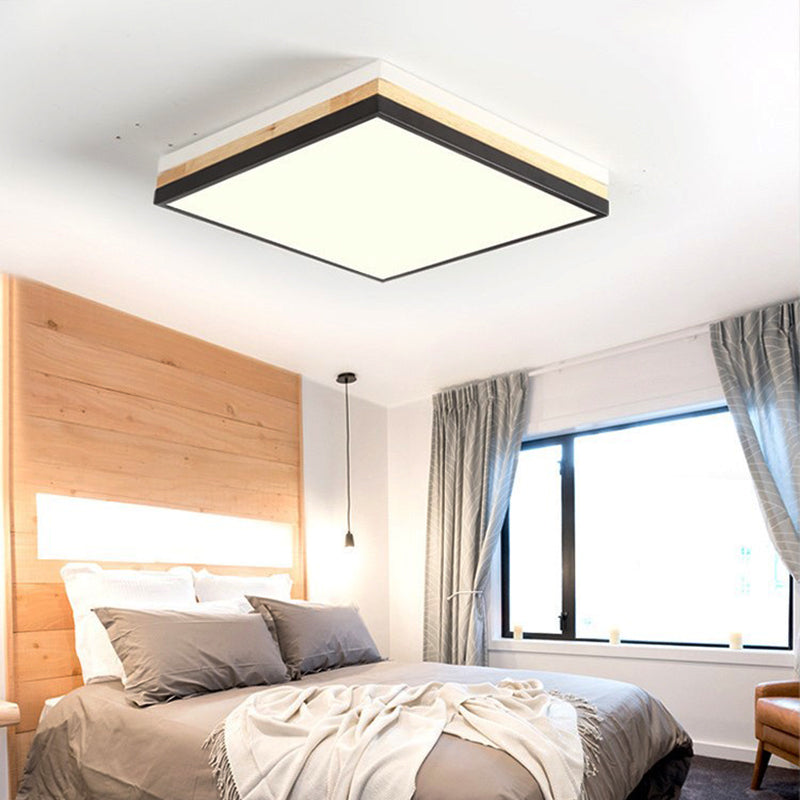 16"/19.5"/23.5" Wide Square Flush Mount Contemporary Wood Black LED Flush Mount Lamp with Acrylic Diffuser in White/Warm/Natural Light Clearhalo 'Ceiling Lights' 'Close To Ceiling Lights' 'Close to ceiling' 'Flush mount' Lighting' 213847