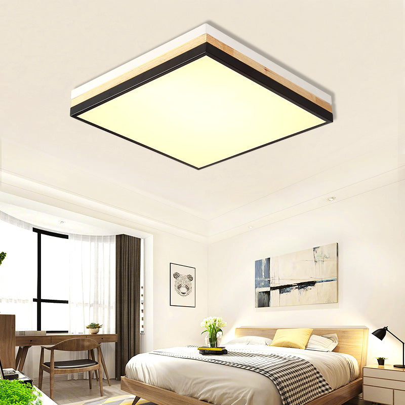 16"/19.5"/23.5" Wide Square Flush Mount Contemporary Wood Black LED Flush Mount Lamp with Acrylic Diffuser in White/Warm/Natural Light Clearhalo 'Ceiling Lights' 'Close To Ceiling Lights' 'Close to ceiling' 'Flush mount' Lighting' 213848