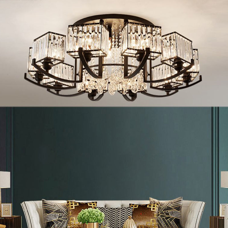 Black Rectangle Ceiling Light Fixture Modern K9 Crystal Living Room Semi Flush Mount Lamp Clearhalo 'Ceiling Lights' 'Close To Ceiling Lights' 'Close to ceiling' 'Semi-flushmount' Lighting' 2138483