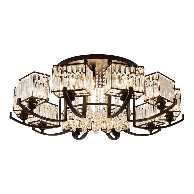 Black Rectangle Ceiling Light Fixture Modern K9 Crystal Living Room Semi Flush Mount Lamp Clearhalo 'Ceiling Lights' 'Close To Ceiling Lights' 'Close to ceiling' 'Semi-flushmount' Lighting' 2138485