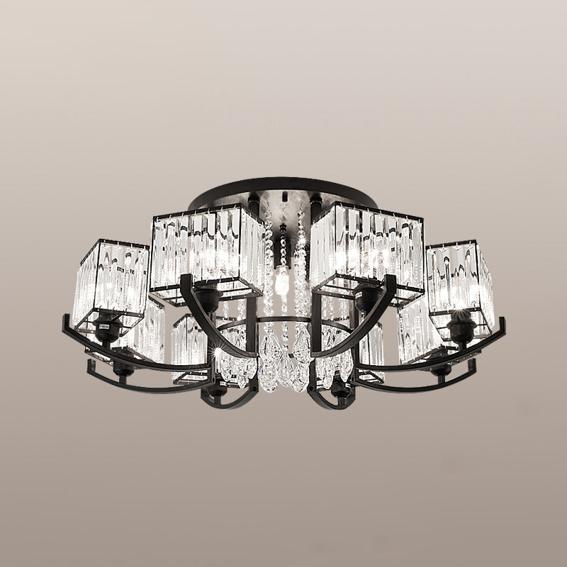 Black Rectangle Ceiling Light Fixture Modern K9 Crystal Living Room Semi Flush Mount Lamp 11 Black Clearhalo 'Ceiling Lights' 'Close To Ceiling Lights' 'Close to ceiling' 'Semi-flushmount' Lighting' 2138486