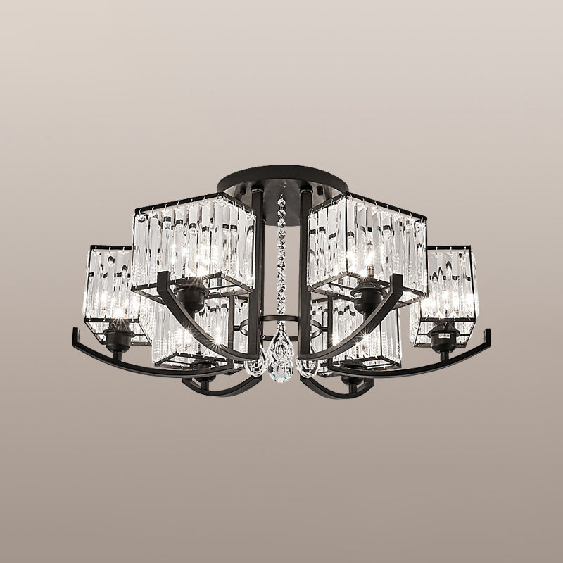 Black Rectangle Ceiling Light Fixture Modern K9 Crystal Living Room Semi Flush Mount Lamp Clearhalo 'Ceiling Lights' 'Close To Ceiling Lights' 'Close to ceiling' 'Semi-flushmount' Lighting' 2138488
