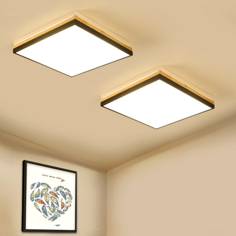 16"/19.5"/23.5" Wide Square Flush Mount Contemporary Wood Black LED Flush Mount Lamp with Acrylic Diffuser in White/Warm/Natural Light Black Natural Clearhalo 'Ceiling Lights' 'Close To Ceiling Lights' 'Close to ceiling' 'Flush mount' Lighting' 213849