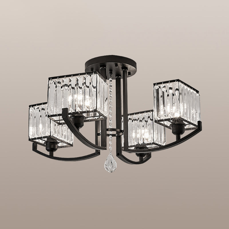 Black Rectangle Ceiling Light Fixture Modern K9 Crystal Living Room Semi Flush Mount Lamp Clearhalo 'Ceiling Lights' 'Close To Ceiling Lights' 'Close to ceiling' 'Semi-flushmount' Lighting' 2138490