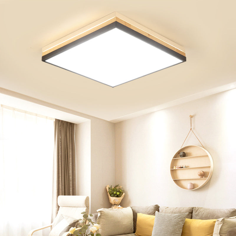 16"/19.5"/23.5" Wide Square Flush Mount Contemporary Wood Black LED Flush Mount Lamp with Acrylic Diffuser in White/Warm/Natural Light Clearhalo 'Ceiling Lights' 'Close To Ceiling Lights' 'Close to ceiling' 'Flush mount' Lighting' 213850