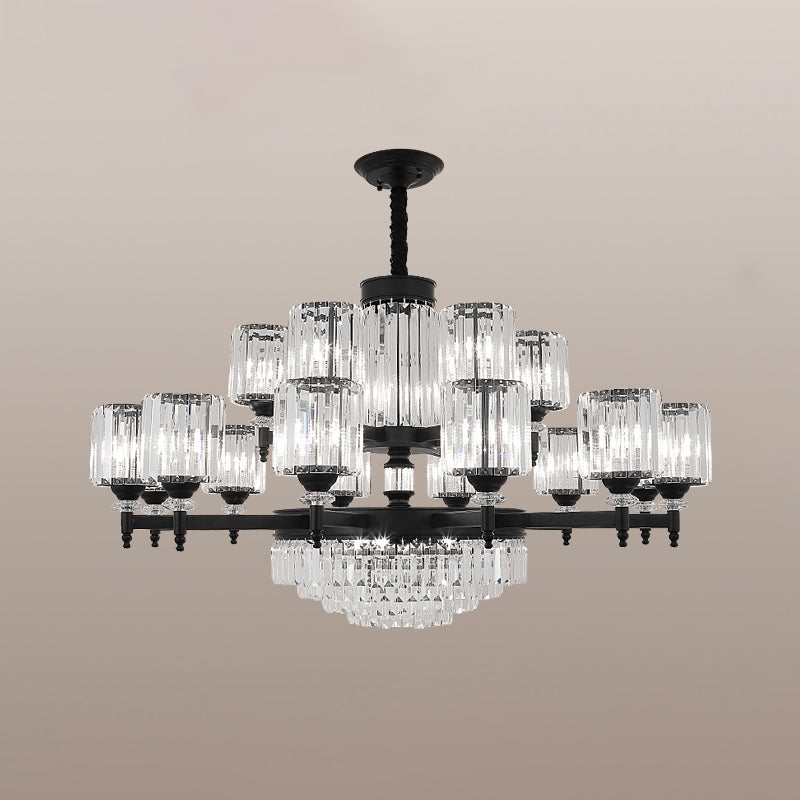 Black Chandelier Lighting Vintage Rectangular-Cut Crystal Cylinder Ceiling Light Fixture Clearhalo 'Ceiling Lights' 'Chandeliers' Lighting' options 2138502