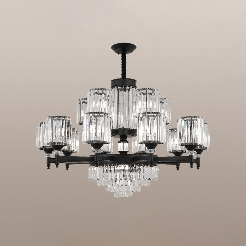 Black Chandelier Lighting Vintage Rectangular-Cut Crystal Cylinder Ceiling Light Fixture Clearhalo 'Ceiling Lights' 'Chandeliers' Lighting' options 2138504