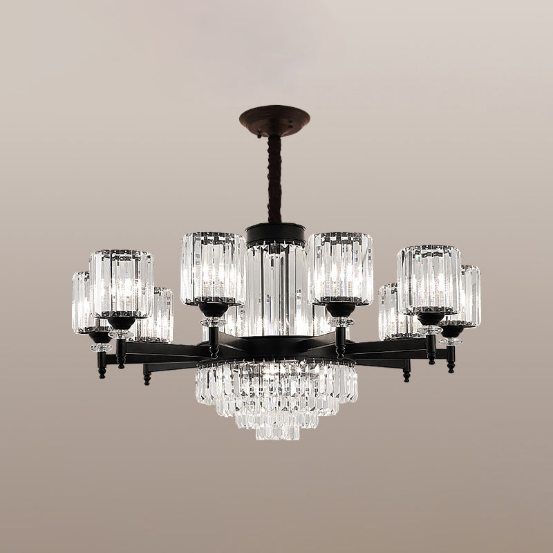 Black Chandelier Lighting Vintage Rectangular-Cut Crystal Cylinder Ceiling Light Fixture Clearhalo 'Ceiling Lights' 'Chandeliers' Lighting' options 2138507