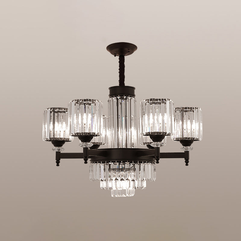 Black Chandelier Lighting Vintage Rectangular-Cut Crystal Cylinder Ceiling Light Fixture Clearhalo 'Ceiling Lights' 'Chandeliers' Lighting' options 2138510