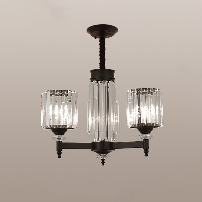 Black Chandelier Lighting Vintage Rectangular-Cut Crystal Cylinder Ceiling Light Fixture Clearhalo 'Ceiling Lights' 'Chandeliers' Lighting' options 2138511