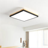 16"/19.5"/23.5" Wide Square Flush Mount Contemporary Wood Black LED Flush Mount Lamp with Acrylic Diffuser in White/Warm/Natural Light Black White Clearhalo 'Ceiling Lights' 'Close To Ceiling Lights' 'Close to ceiling' 'Flush mount' Lighting' 213851