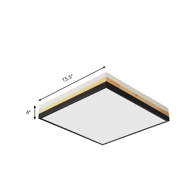 16"/19.5"/23.5" Wide Square Flush Mount Contemporary Wood Black LED Flush Mount Lamp with Acrylic Diffuser in White/Warm/Natural Light Clearhalo 'Ceiling Lights' 'Close To Ceiling Lights' 'Close to ceiling' 'Flush mount' Lighting' 213855