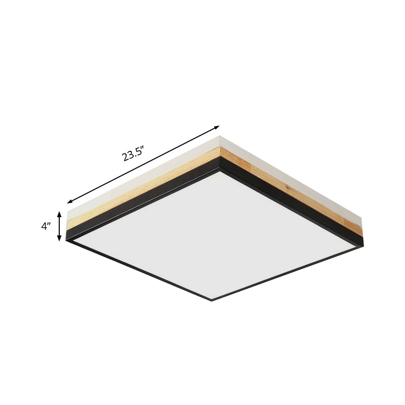 16"/19.5"/23.5" Wide Square Flush Mount Contemporary Wood Black LED Flush Mount Lamp with Acrylic Diffuser in White/Warm/Natural Light Clearhalo 'Ceiling Lights' 'Close To Ceiling Lights' 'Close to ceiling' 'Flush mount' Lighting' 213857