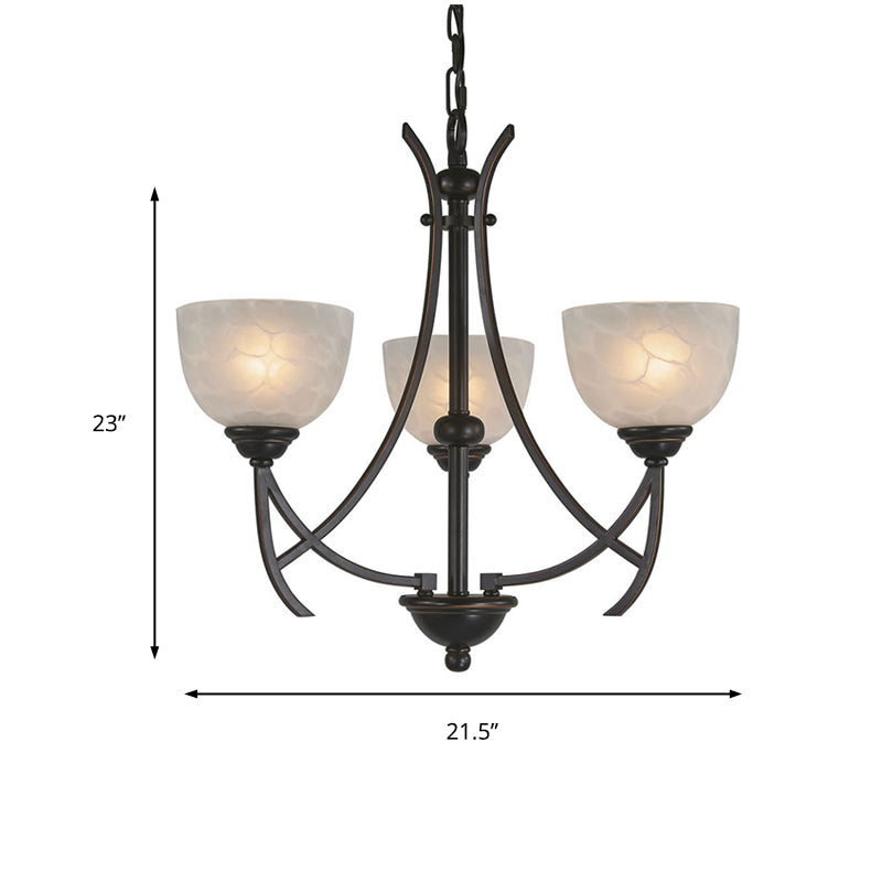 Bowl Living Room Pendant Chandelier Traditional White Cloud-Like Frosted Glass 3 Lights Bronze Hanging Fixture Clearhalo 'Ceiling Lights' 'Chandeliers' Lighting' options 213892