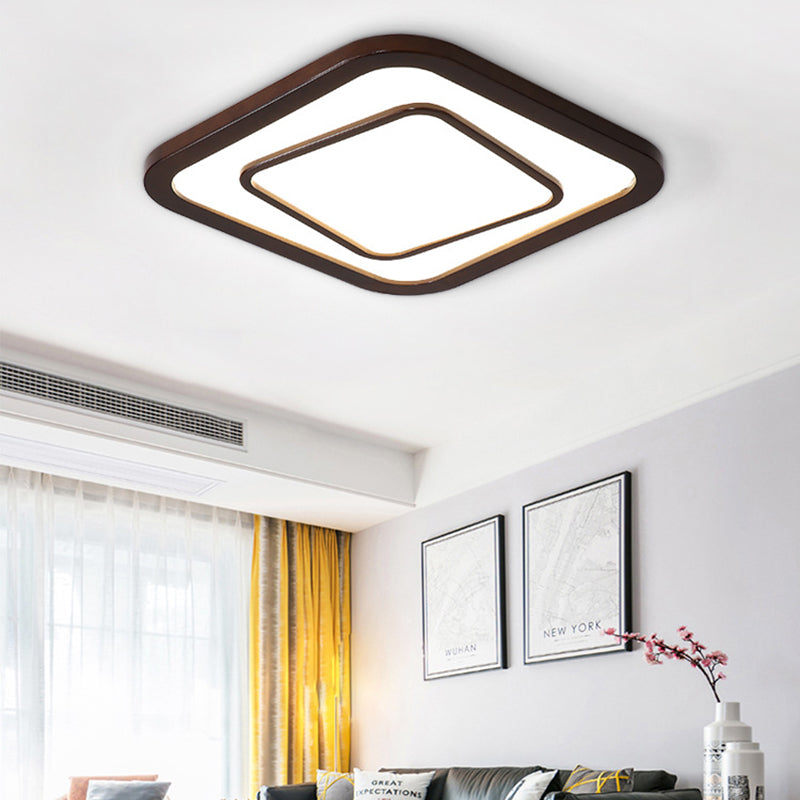 Square Ceiling Lighting Contemporary Dark Wood LED Flush Mount Ceiling Fixture in White/Warm/Natural Light Clearhalo 'Ceiling Lights' 'Close To Ceiling Lights' 'Close to ceiling' 'Flush mount' Lighting' 213903