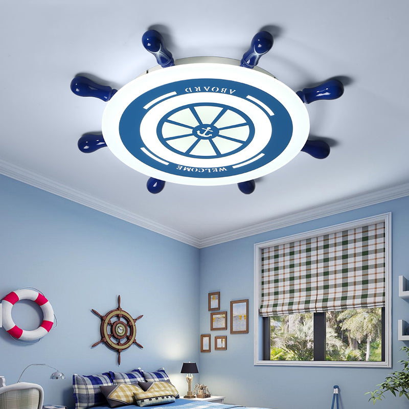 Rudder Flush Mount Lighting Kids Acrylic LED Blue Ceiling Mounted Fixture for Bedroom, Warm/White Light Blue White Clearhalo 'Ceiling Lights' 'Close To Ceiling Lights' 'Close to ceiling' 'Flush mount' Lighting' 213927