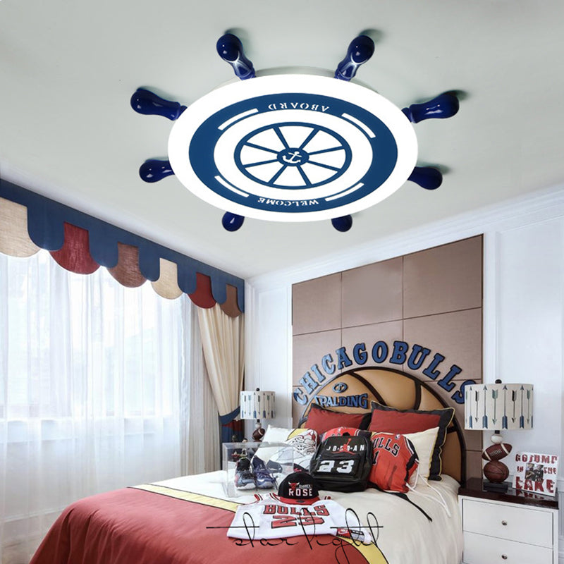 Rudder Flush Mount Lighting Kids Acrylic LED Blue Ceiling Mounted Fixture for Bedroom, Warm/White Light Clearhalo 'Ceiling Lights' 'Close To Ceiling Lights' 'Close to ceiling' 'Flush mount' Lighting' 213928