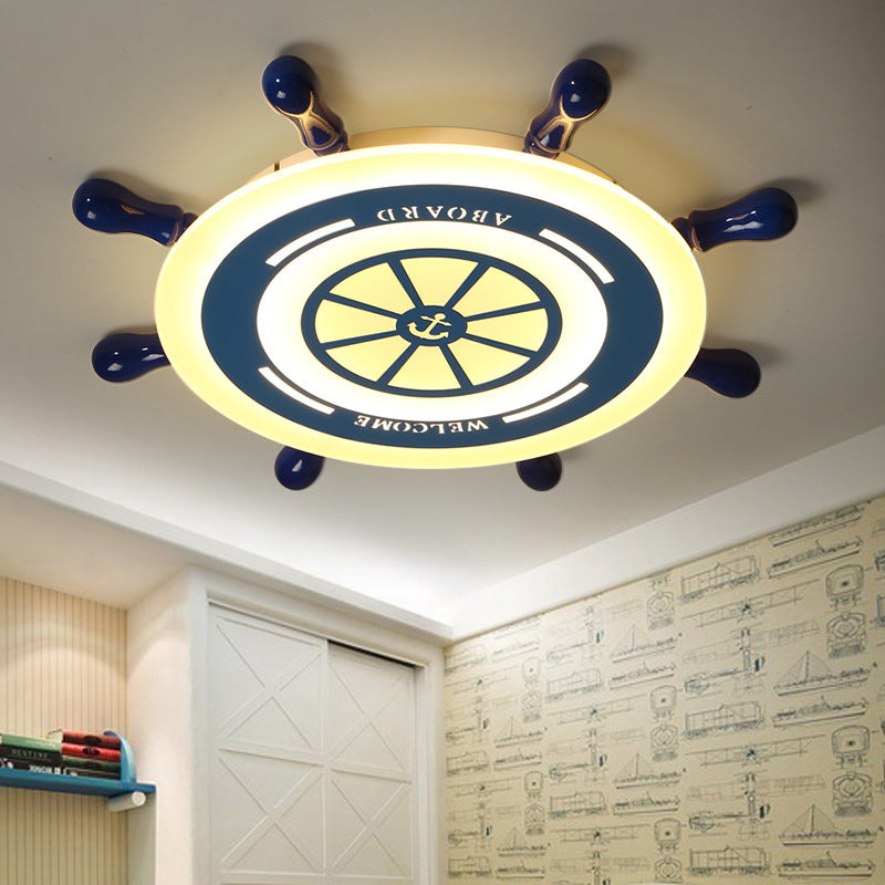 Rudder Flush Mount Lighting Kids Acrylic LED Blue Ceiling Mounted Fixture for Bedroom, Warm/White Light Clearhalo 'Ceiling Lights' 'Close To Ceiling Lights' 'Close to ceiling' 'Flush mount' Lighting' 213931