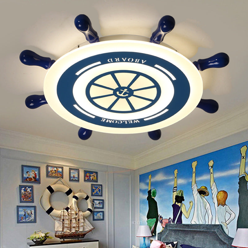 Rudder Flush Mount Lighting Kids Acrylic LED Blue Ceiling Mounted Fixture for Bedroom, Warm/White Light Clearhalo 'Ceiling Lights' 'Close To Ceiling Lights' 'Close to ceiling' 'Flush mount' Lighting' 213933