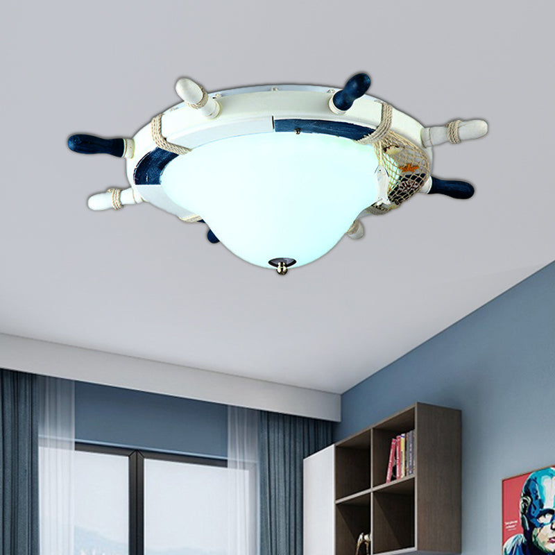 Cartoon Style Rudder Flush Ceiling Light Metal LED Children Room White/Blue Flush Mount Lamp with Frosted Glass Shade Clearhalo 'Ceiling Lights' 'Close To Ceiling Lights' 'Close to ceiling' 'Flush mount' Lighting' 213963