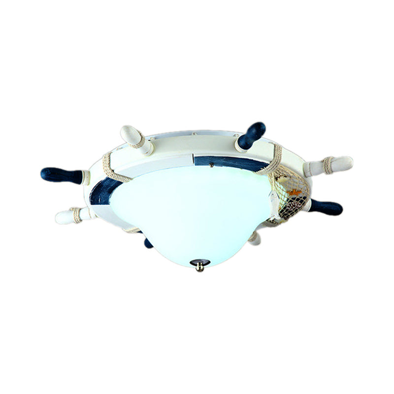 Cartoon Style Rudder Flush Ceiling Light Metal LED Children Room White/Blue Flush Mount Lamp with Frosted Glass Shade Clearhalo 'Ceiling Lights' 'Close To Ceiling Lights' 'Close to ceiling' 'Flush mount' Lighting' 213964