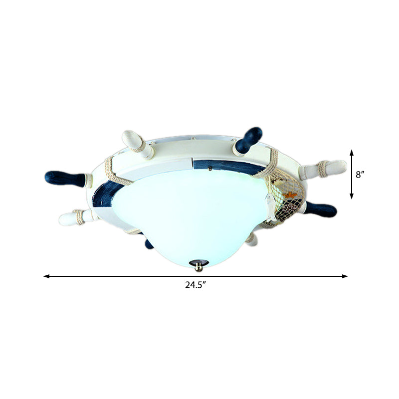 Cartoon Style Rudder Flush Ceiling Light Metal LED Children Room White/Blue Flush Mount Lamp with Frosted Glass Shade Clearhalo 'Ceiling Lights' 'Close To Ceiling Lights' 'Close to ceiling' 'Flush mount' Lighting' 213965