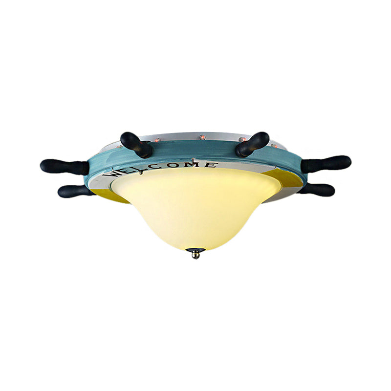 Cartoon Style Rudder Flush Ceiling Light Metal LED Children Room White/Blue Flush Mount Lamp with Frosted Glass Shade Clearhalo 'Ceiling Lights' 'Close To Ceiling Lights' 'Close to ceiling' 'Flush mount' Lighting' 213969