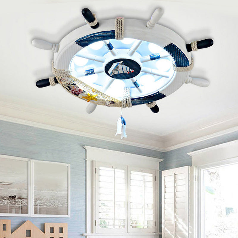 Wooden Rudder Shaped Flush Mount Fixture Cartoon Stylish LED Sky Blue/White Ceiling Mounted Light White Clearhalo 'Ceiling Lights' 'Close To Ceiling Lights' 'Close to ceiling' 'Flush mount' Lighting' 213990