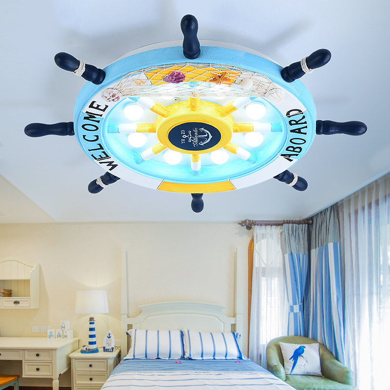 Wooden Rudder Shaped Flush Mount Fixture Cartoon Stylish LED Sky Blue/White Ceiling Mounted Light Clearhalo 'Ceiling Lights' 'Close To Ceiling Lights' 'Close to ceiling' 'Flush mount' Lighting' 213994