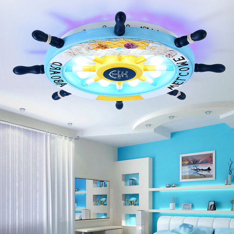 Wooden Rudder Shaped Flush Mount Fixture Cartoon Stylish LED Sky Blue/White Ceiling Mounted Light Clearhalo 'Ceiling Lights' 'Close To Ceiling Lights' 'Close to ceiling' 'Flush mount' Lighting' 213995