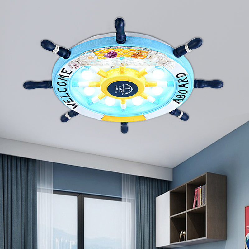 Wooden Rudder Shaped Flush Mount Fixture Cartoon Stylish LED Sky Blue/White Ceiling Mounted Light Sky Blue Clearhalo 'Ceiling Lights' 'Close To Ceiling Lights' 'Close to ceiling' 'Flush mount' Lighting' 213996