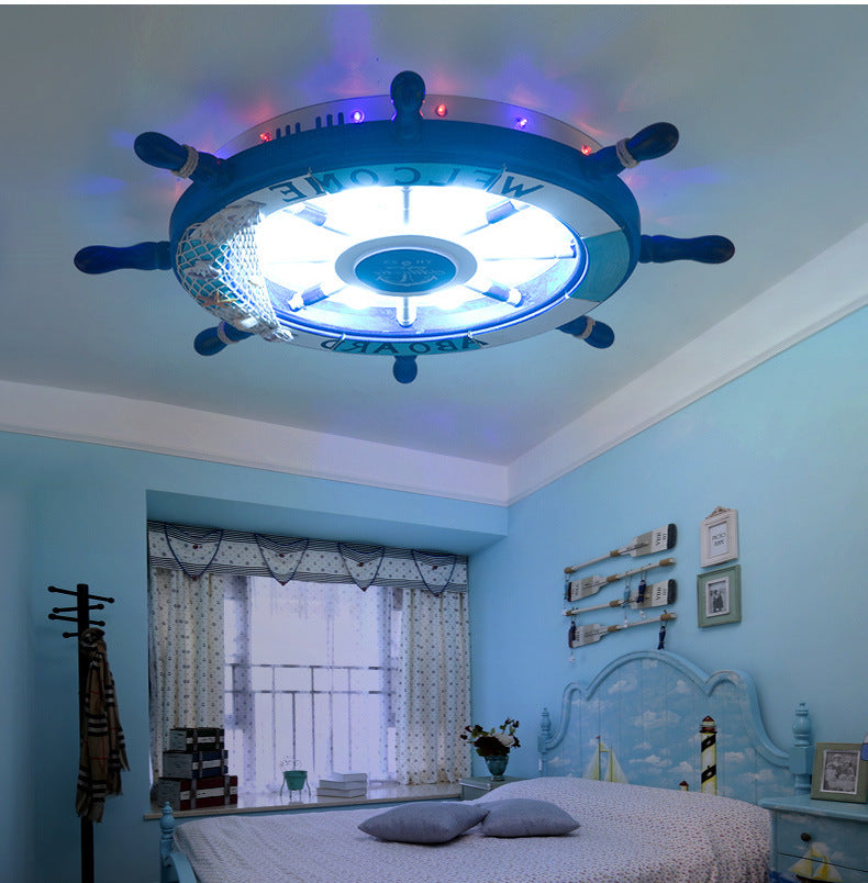 Wooden Rudder Shaped Flush Mount Fixture Cartoon Stylish LED Sky Blue/White Ceiling Mounted Light Dark Blue Clearhalo 'Ceiling Lights' 'Close To Ceiling Lights' 'Close to ceiling' 'Flush mount' Lighting' 213999