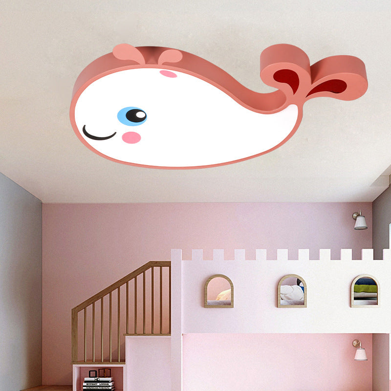 Acrylic Whale Shaped Ceiling Flush Mount Kids LED Blue/Pink Flush Pendant Light for Bedroom, White Light Pink Clearhalo 'Ceiling Lights' 'Close To Ceiling Lights' 'Close to ceiling' 'Flush mount' Lighting' 214028