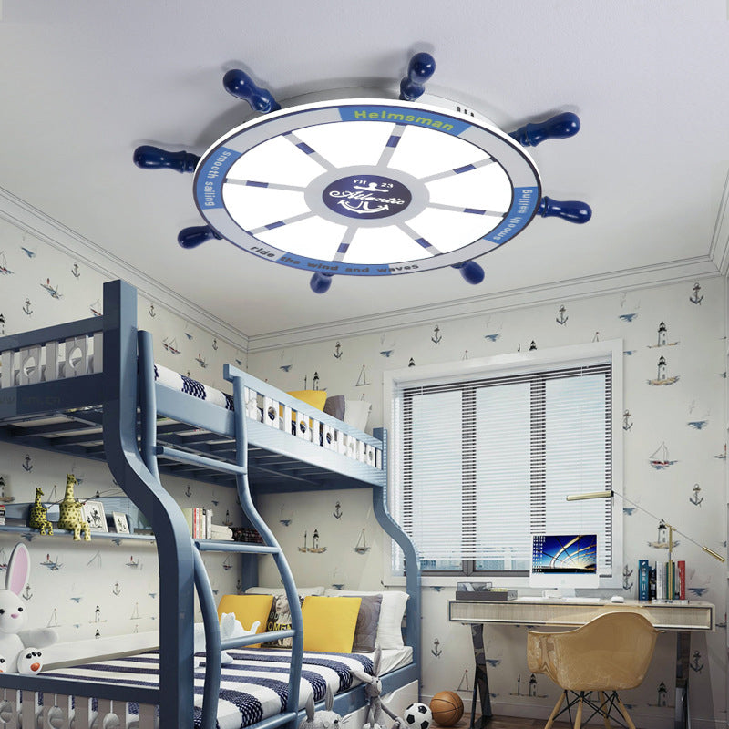 Modern Rudder Metallic Flush Pendant Light Integrated LED Ceiling Light Fixture in Blue for Children Room Blue Clearhalo 'Ceiling Lights' 'Close To Ceiling Lights' 'Close to ceiling' 'Flush mount' Lighting' 214055