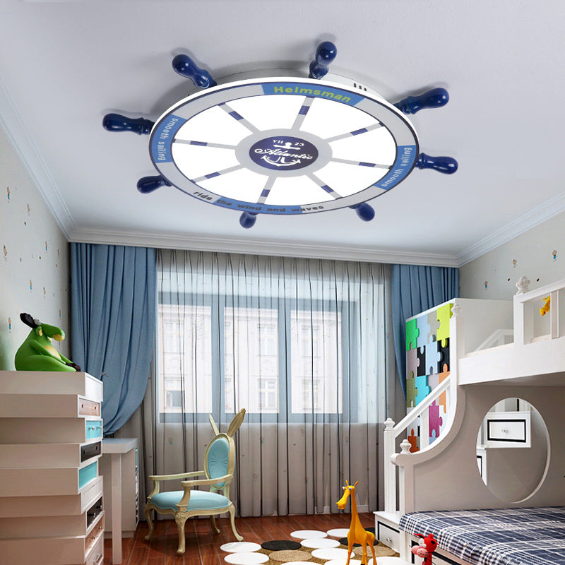 Modern Rudder Metallic Flush Pendant Light Integrated LED Ceiling Light Fixture in Blue for Children Room Clearhalo 'Ceiling Lights' 'Close To Ceiling Lights' 'Close to ceiling' 'Flush mount' Lighting' 214056