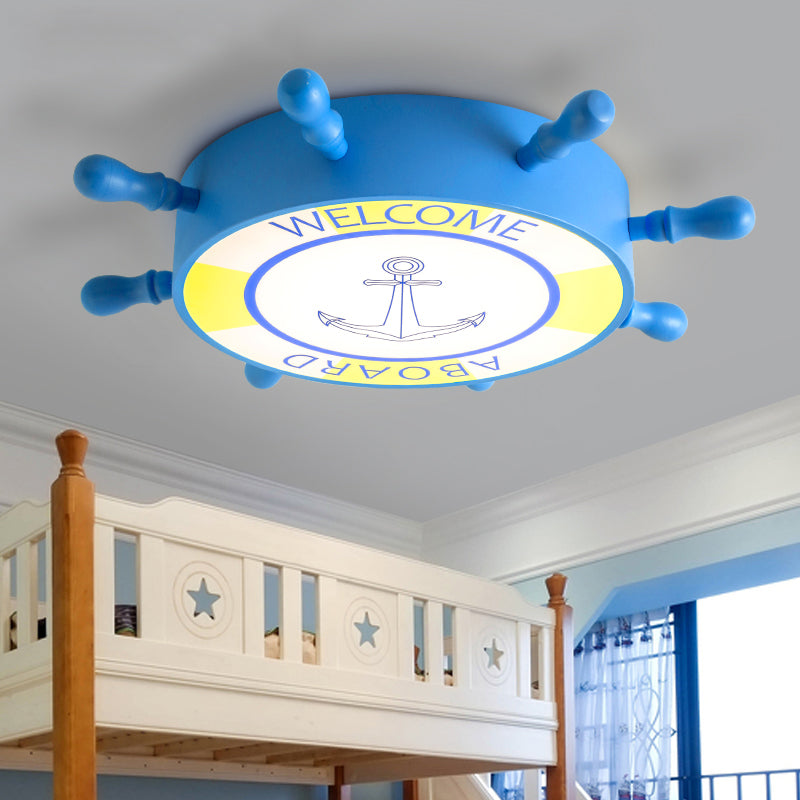 LED Children Room Flush Mount Lighting with Rudder Acrylic Shade Kids Blue/Yellow Ceiling Mounted Light, 16"/19.5" W Blue Clearhalo 'Ceiling Lights' 'Close To Ceiling Lights' 'Close to ceiling' 'Flush mount' Lighting' 214077