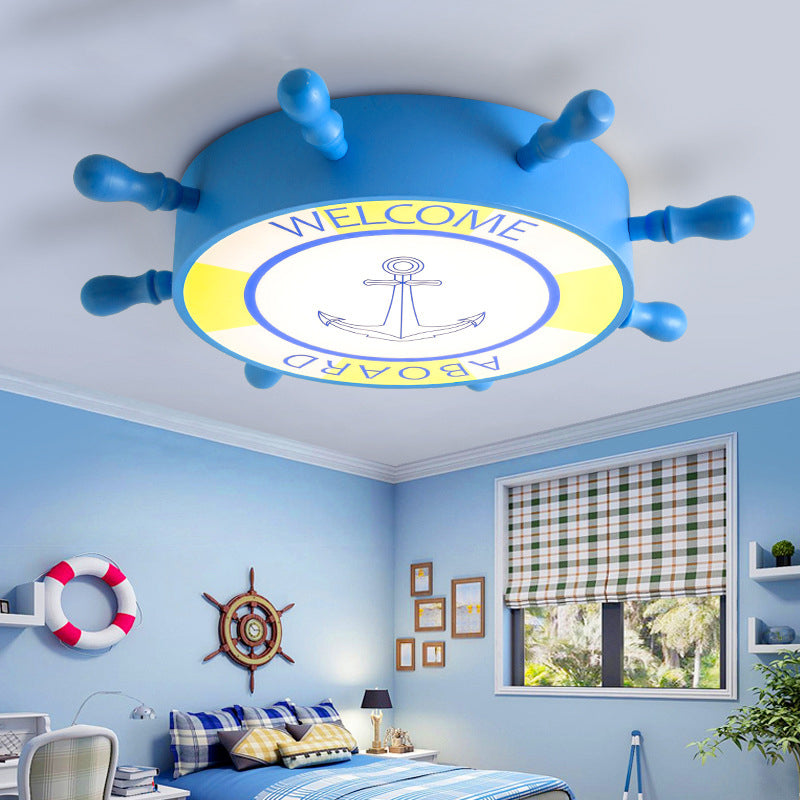 LED Children Room Flush Mount Lighting with Rudder Acrylic Shade Kids Blue/Yellow Ceiling Mounted Light, 16"/19.5" W Clearhalo 'Ceiling Lights' 'Close To Ceiling Lights' 'Close to ceiling' 'Flush mount' Lighting' 214078