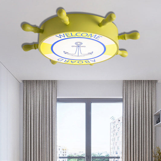 LED Children Room Flush Mount Lighting with Rudder Acrylic Shade Kids Blue/Yellow Ceiling Mounted Light, 16"/19.5" W Clearhalo 'Ceiling Lights' 'Close To Ceiling Lights' 'Close to ceiling' 'Flush mount' Lighting' 214082